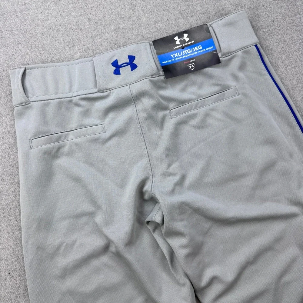 Under Armour Baseball Pants Youth XL Leadoff Gray Blue‎ HeatGear Piped Logo